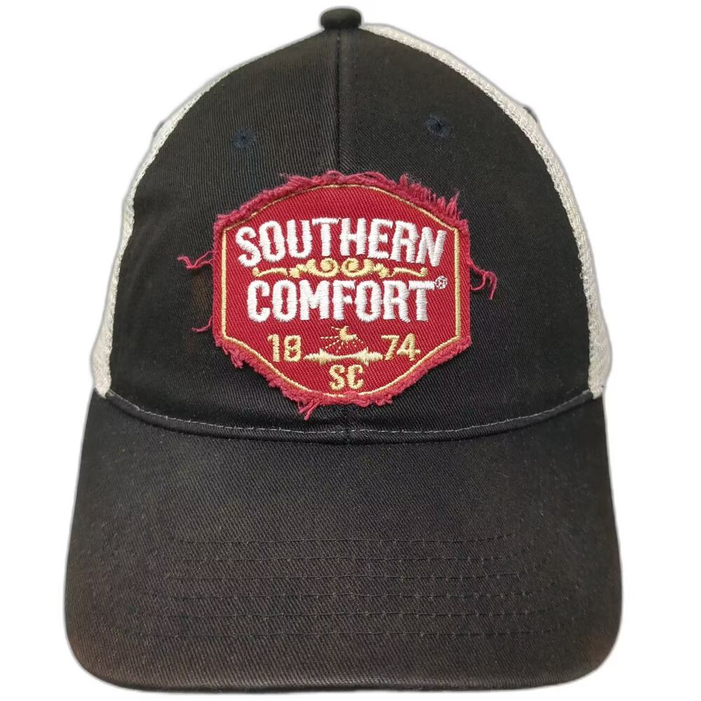 Southern Comfort Red Black Trucker Hat One Size Snapback Mesh Distressed Patch